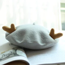 Зимние шерстяные рождественские береты с оленьими рогами, милые Мультяшные береты, Модные женские вечерние шапки Skullies Beanies