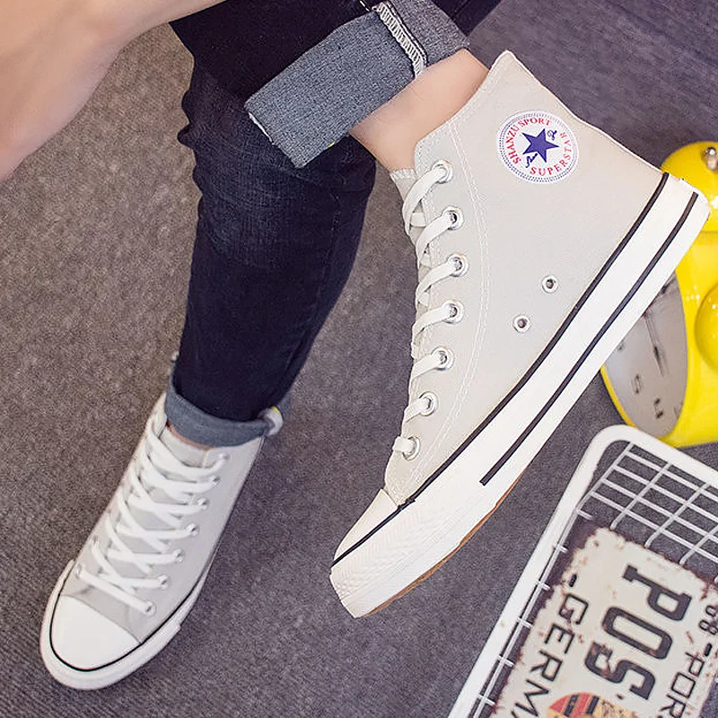 Beste Hoge top sneakers voor mannen canvas schoenen herfst gevulkaniseerd schoenen jongens sneakers classic 2019 unisex sneakers lente schoenen man