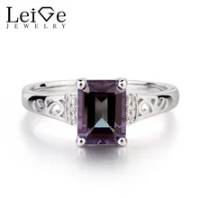 Leige Jewelry Solid 925 Sterling Silver Lab Alexandrite Ring Wedding Rings Emerald Cut Gemstone June Birthstone Gifts for Women