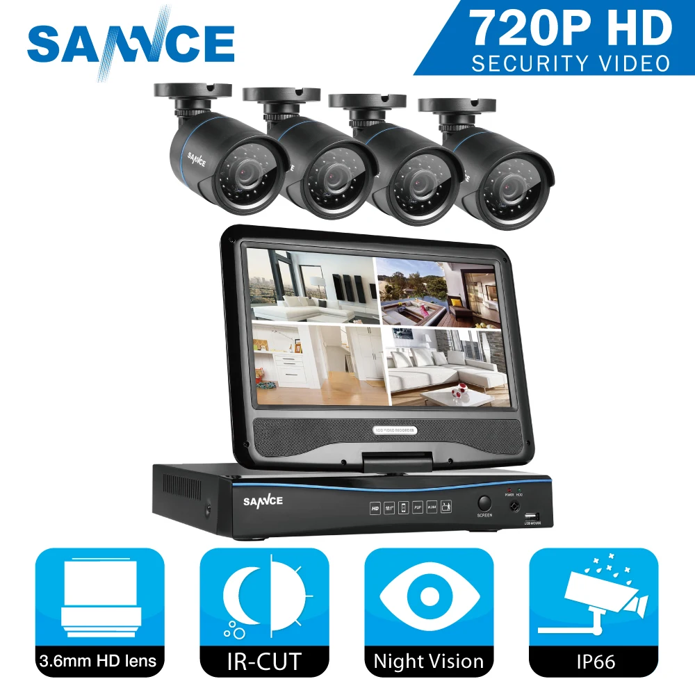  SANNCE 4CH CCTV System 10.1inch displayer 5in1 DVR 4PCS 720P Outdoor Camera Home Security System Su - 32338738237