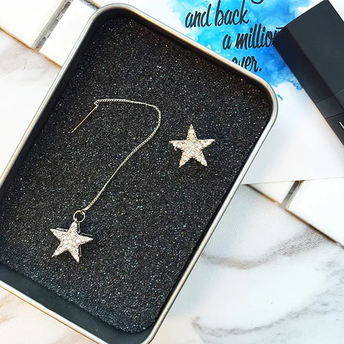 

2019 Korean New Elegant Asymmetric Long Earrings For Women Ear Line Drop Pendientes Star Crystal Earrings For Women