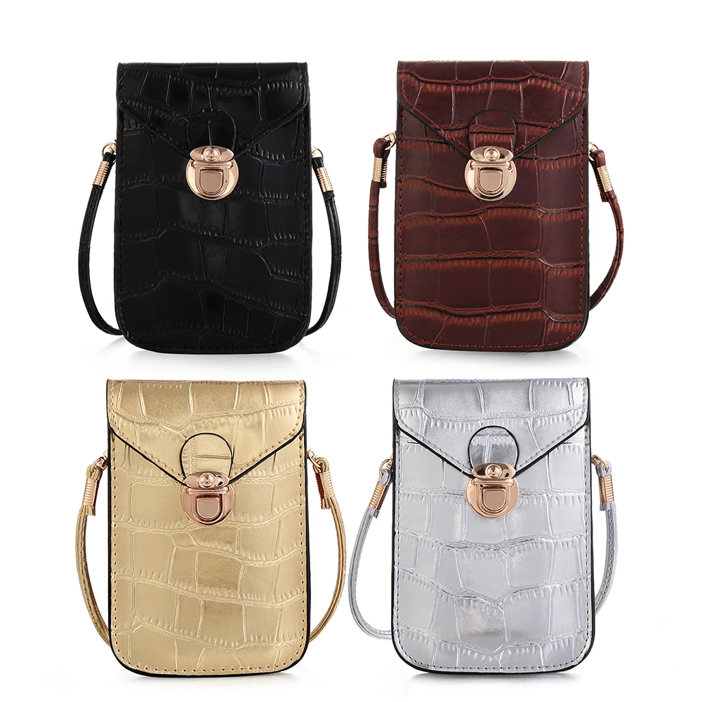 

Gold Silver Mobile Phone Mini Bags Small Clutches Shoulder Bag Crocodile Leather Women Handbag Black Clutch Purse Handbag Flap