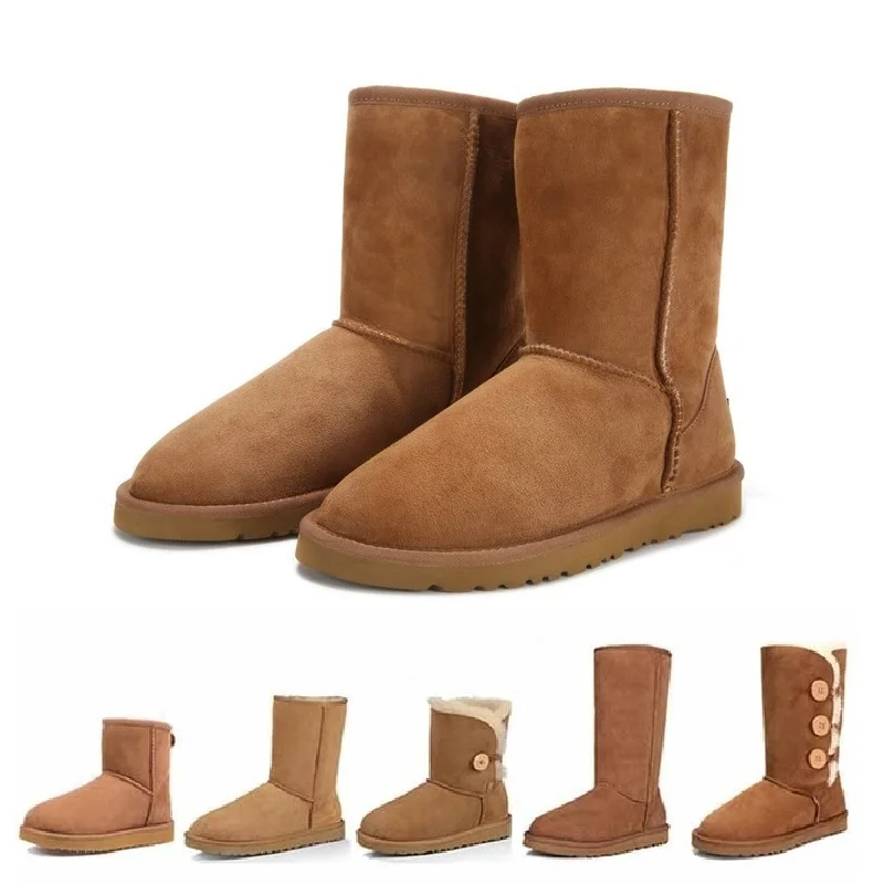 Kopen Australi euml; Laarzen Vrouwen Schapenvacht Sneeuw Schoenen Merk Winter Laarzen Lederen Australische Schoenen Mujer Botas enkel Femmes Bottes