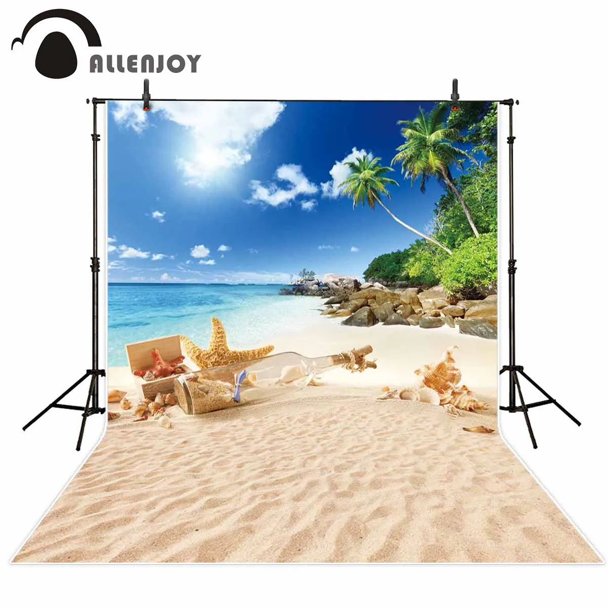 

Allenjoy photography backdrop Summer sky sea sunshine beach coconut tree photo background studio prop photophone photocall decor