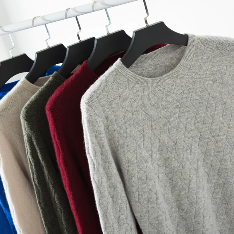 Autumn Winter Authentic Cashmere Sweater Men's 100% Casual Loose O-neck Long-sleeved Knit Pullover Man Knit Bottoming Sweater