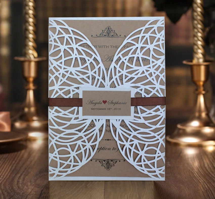  Rustic Wedding InvitationWhite Lace Wedding Invitation CardsVintage Wedding Invitations - Set of 50 - 32556883854