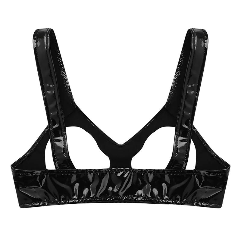 Women Hot Erotic Lingerie Bra Latex Rubber Fetish Bra with Cut-out Breasts Erotic Underwear Open Cups Bra Vest Tank Crop Tops