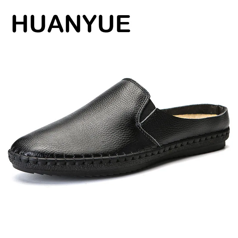 

2019 Summer Plus Size 38-47 Genuine Leather Men Shoes Breathable Low Men Casual Shoes Slip-on Mens Loafers Outdoor Men Slippers