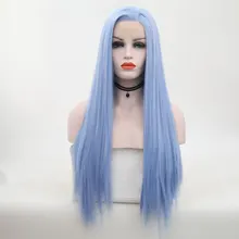 Bombshell Небесно-Голубой прямой синтетический завязанный вручную парик на кружеве бесклеевой термостойкий волоконный парик для женщин