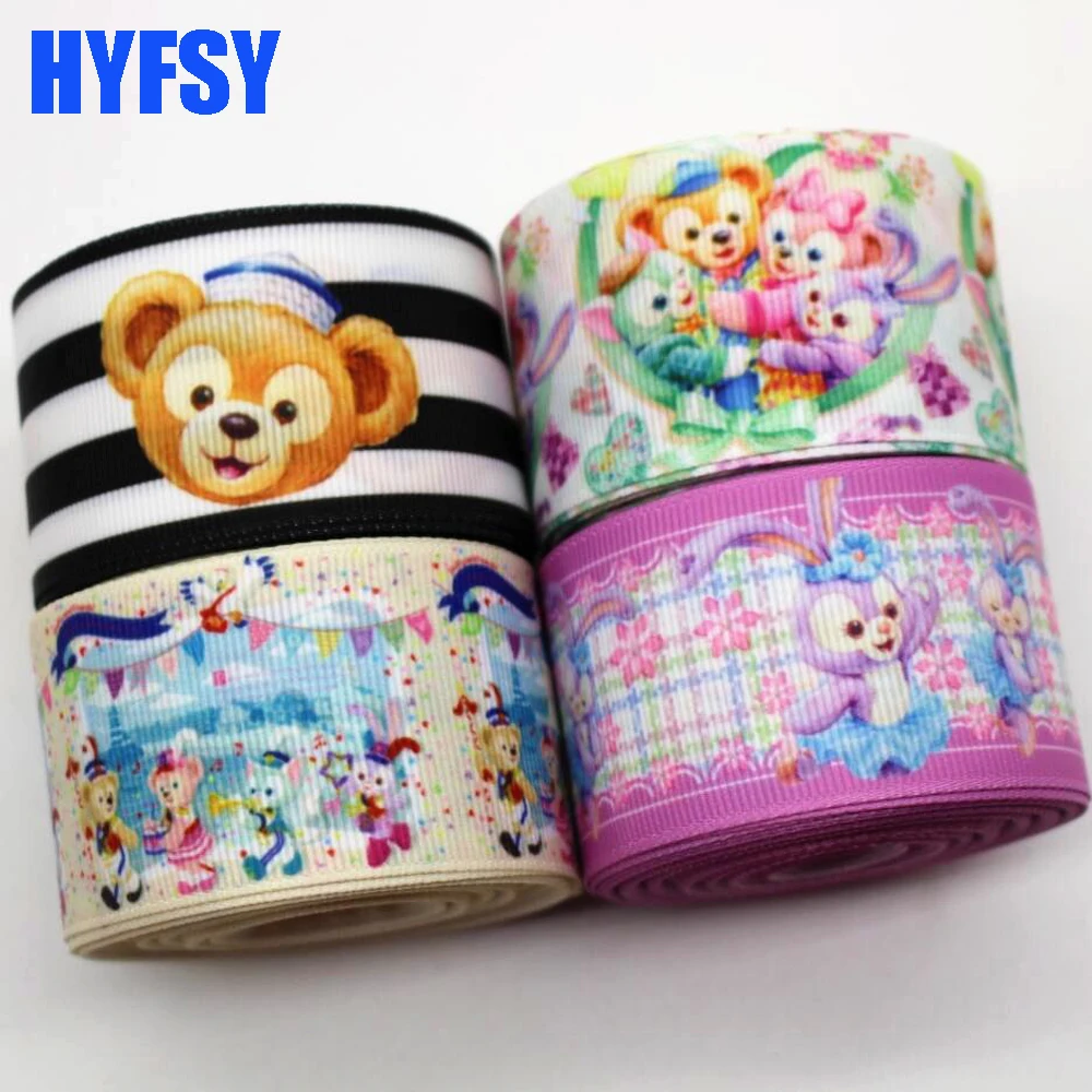 

38mm Cartoon ribbon 10 yards DIY handmade materials gift wrapping sewing fabric bear and rabbit hair bow Grosgrain ribbons