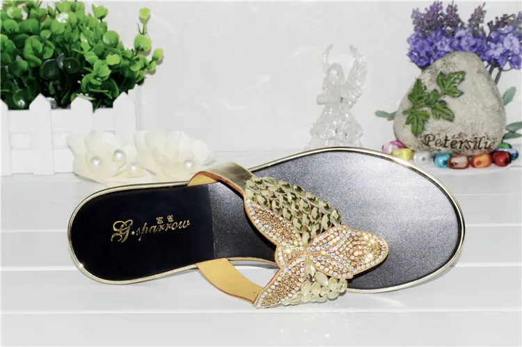G-SPARROW 2017 New Summer Korean Womens Flip Flop Slippers Wedding Online Gold Flat Shoes For Prom13