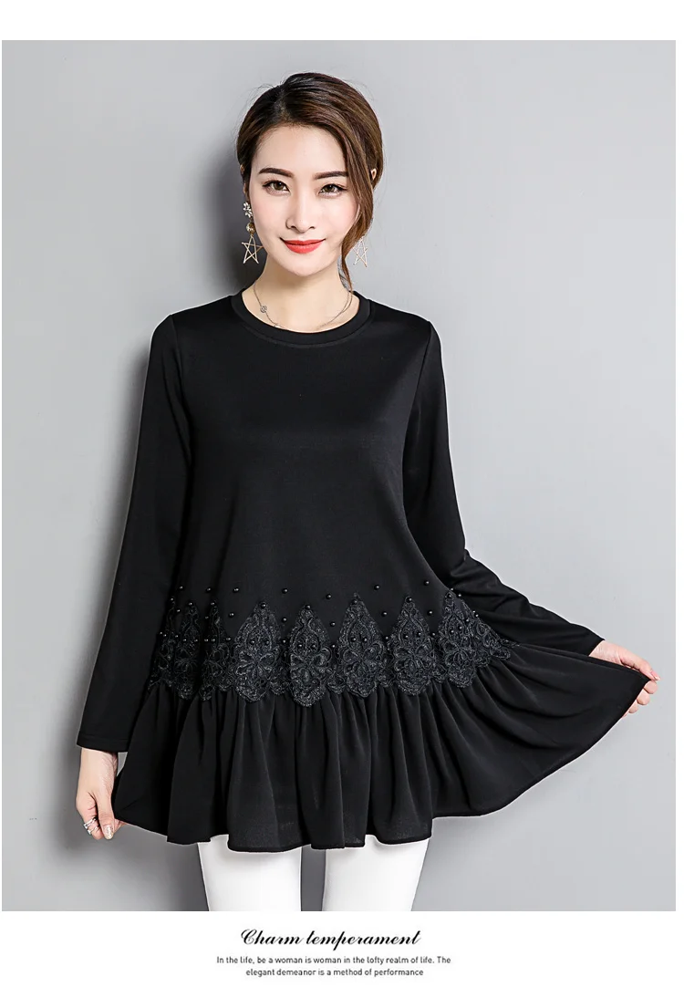 

2017 Autumn Winter Vestidos Women Elegant Office Casual Long Sleeve Ruffle Beading Loose Plus Size Work Tops T-Shirts