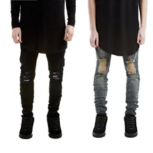OLOME Brand New Men Knee Hole Jeans Fashion Designer Black Denim Jeans Streetwear Male Biker Jeans Destroyed Homme Bottoms