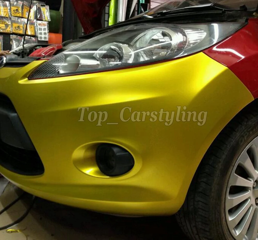 Gold chrome matt metallic car wrap film vinyl satin chrome gold yellow (6)