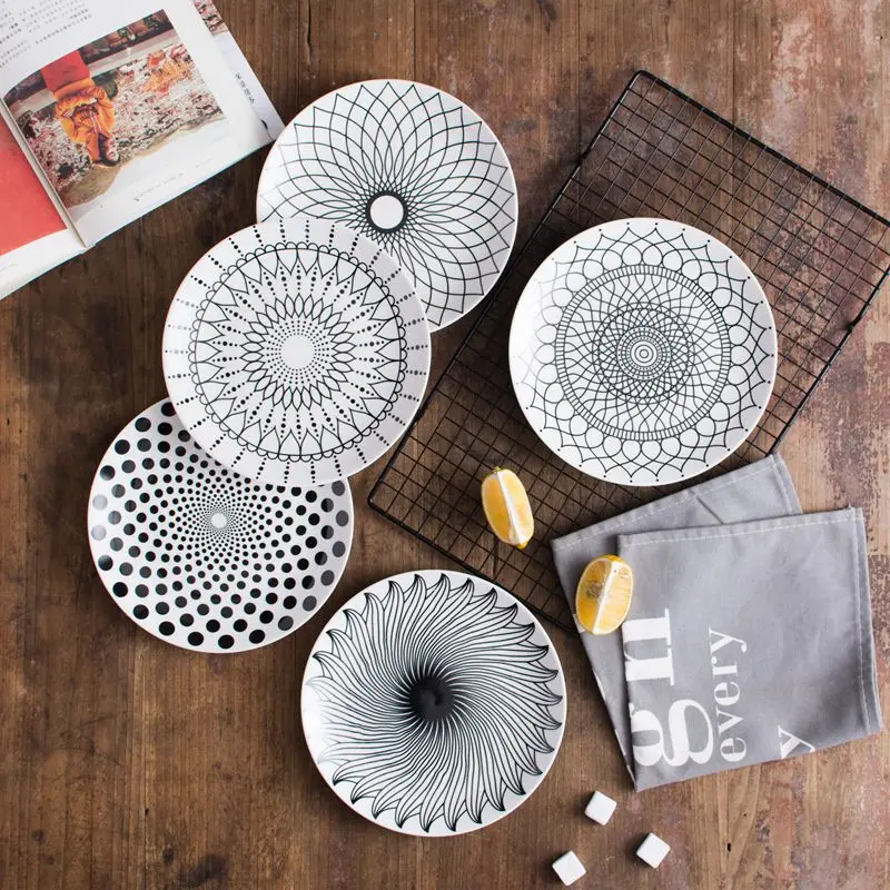 Buy Ceramic white and black geometry 8 inch salad