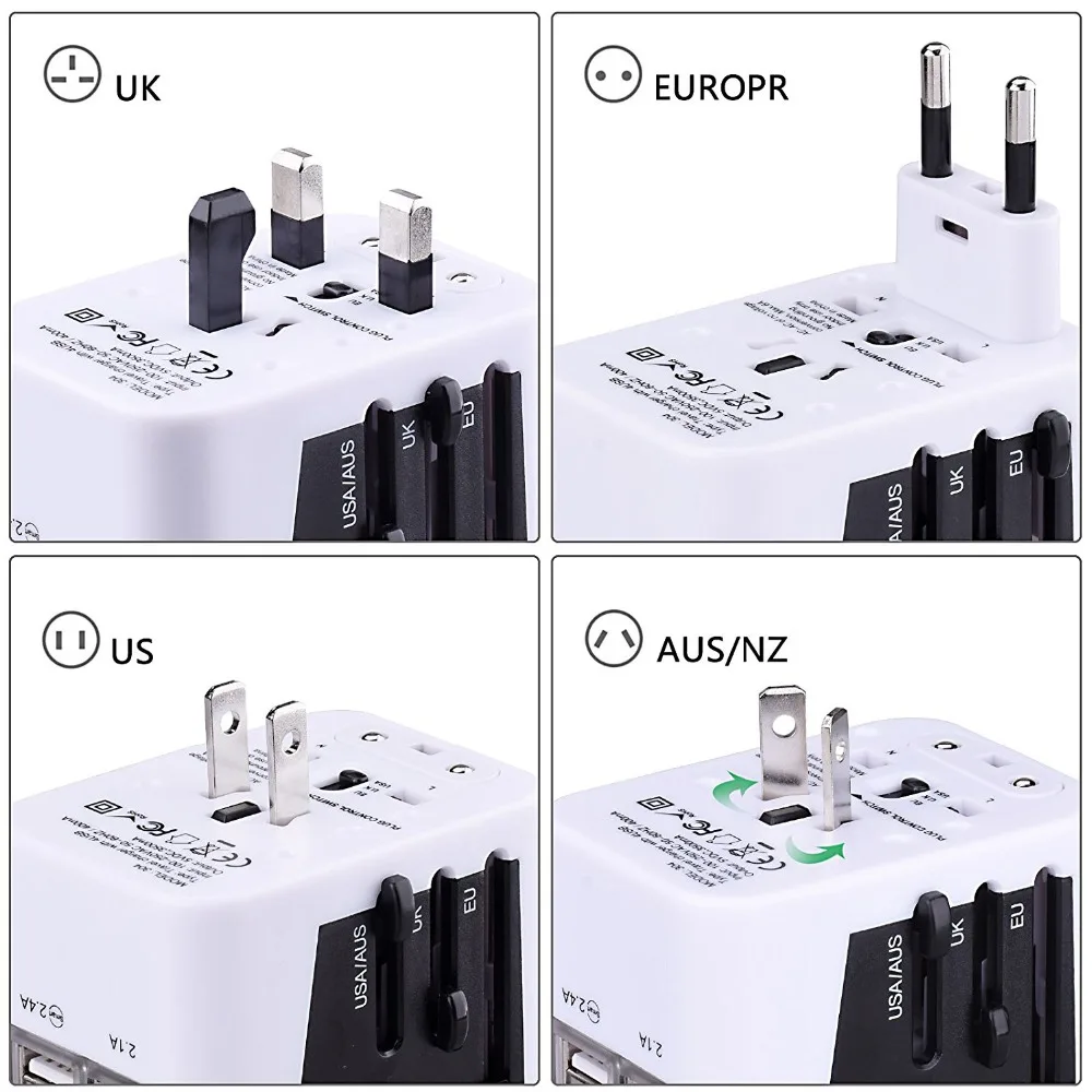 Fasdga дорожный адаптер Международный универсальный адаптер питания все-в-одном с 3.4A 4 USB по всему миру настенное зарядное устройство для Великобритании/ЕС/Австралии/США