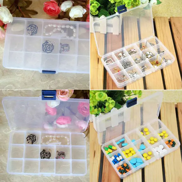 

Compact Removable 15 Compartment Plastic Storage Box Jewelry Container