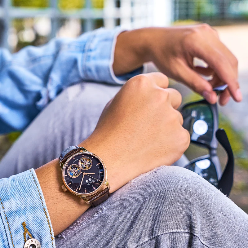 Роскошные часы Bestdon с двойным турбийоном, оригинальные мужские автоматические часы, модные мужские механические наручные часы с кожаным ремешком