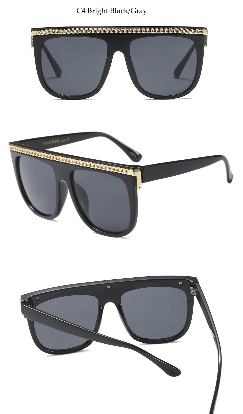 Большие черные солнцезащитные очки, модная квадратная оправа, плоский верх, солнцезащитные очки для мужчин, большие тени, Ретро стиль, солнцезащитные очки с цепочкой, oculos feminino sol