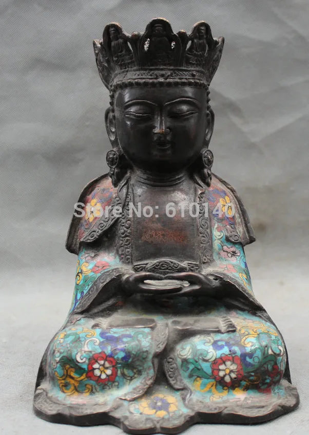 

9" Tibet Cloisonne Bronze Seat Lotus Flower Shakyamuni Amitabha Buddha Statue