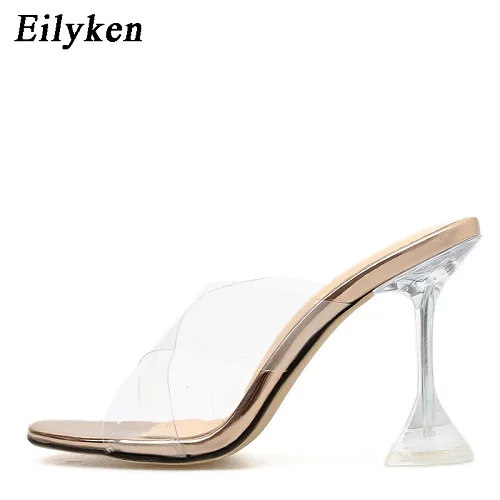 Eilyken/пикантные прозрачные босоножки из пвх; летние модные женские шлепанцы с кристаллами; шлепанцы на высоком каблуке; Размеры 35-42 - Цвет: champagne