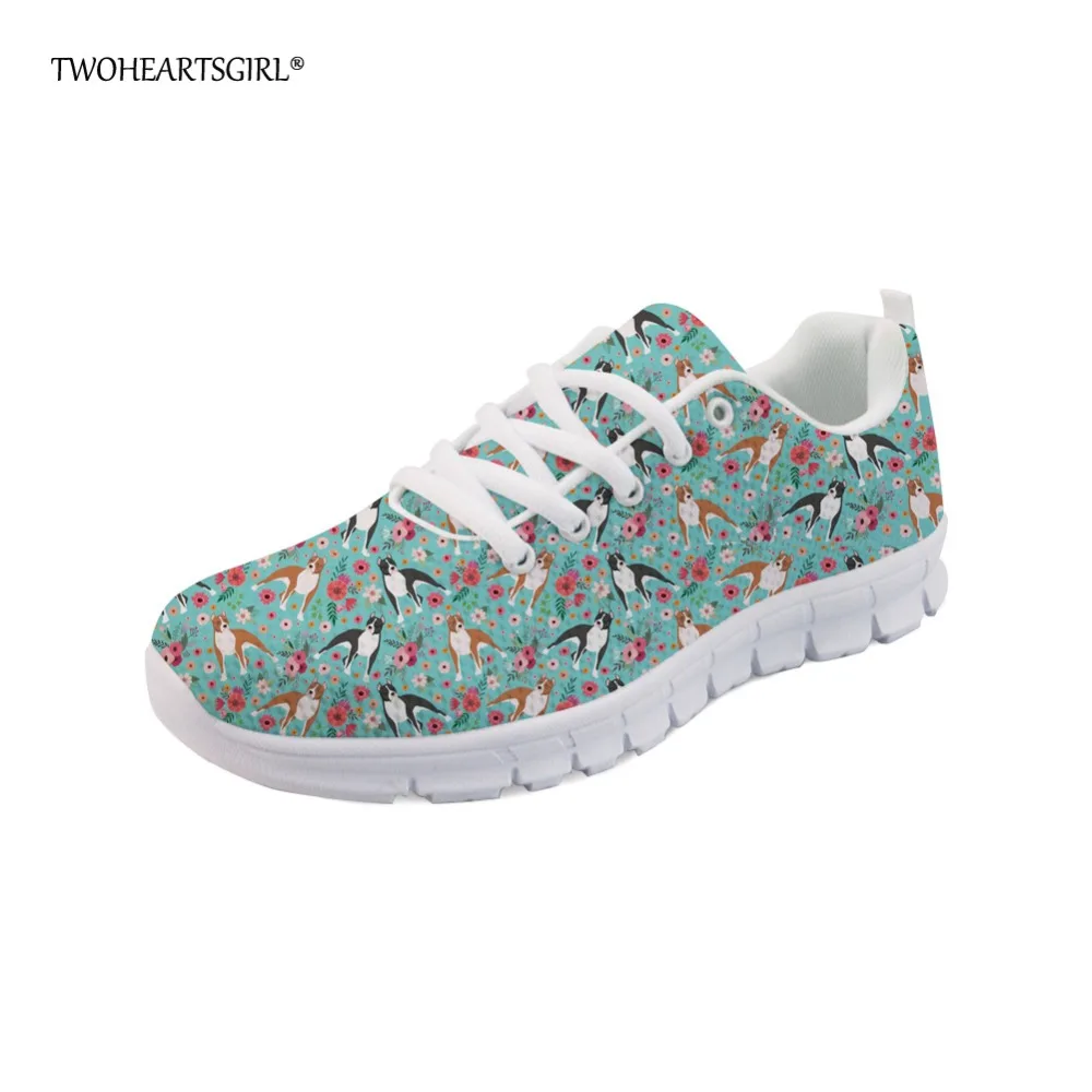 Marche Custom De Terrier Twoheartsgirl Chaussures Appartements Pour Mignon Chien Sneakers Dames Image z2445aq Casual Femmes Lacent Maille Respirant Léger FqvaPFrw