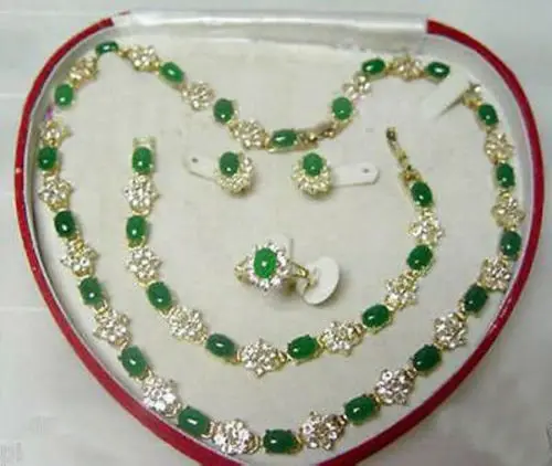

Beautiful Popular jewelry Jade Necklace Bracelet Ring Earring Set^^^18K GP style Fine jewe Noble Natural jade FREE SHIPPING