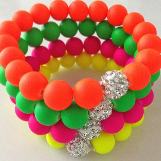 

10mm 12 Piece/lot Mix Neon h5363532 Color Beads Disco crystal Bracelet Ball Stand Stretch good ok 3;kfd handmade r4464
