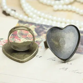 

10X with inner 25mm Fashion Ring Adjustable tray diy time heart shape ring parts wholesale