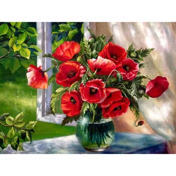 

5D Diamond Embroidery Red Flowers Handmade Gift Full Sets Diamond Painting Cross Stitch Picture of Rhinestones Needlework