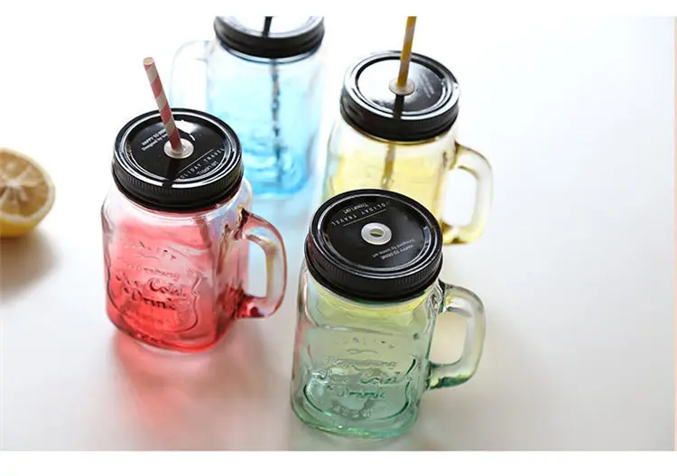 450ml Glass Mason Jar Mug with Lid and Straw Summer Ice Cream Fruit Cold Drinking Water Jars Juice Cup