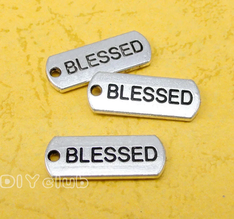 50pcs Antique Silver / Bronze Blessed Charms Pendant 21x8mmcharm