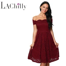 2018 Verão Novas Mulheres Sexy Plus Size Do Vintage Queimado Midi Vestidos Sexy Ruiva Fora Do Ombro Vestido de Renda vestido de LC61446 renda