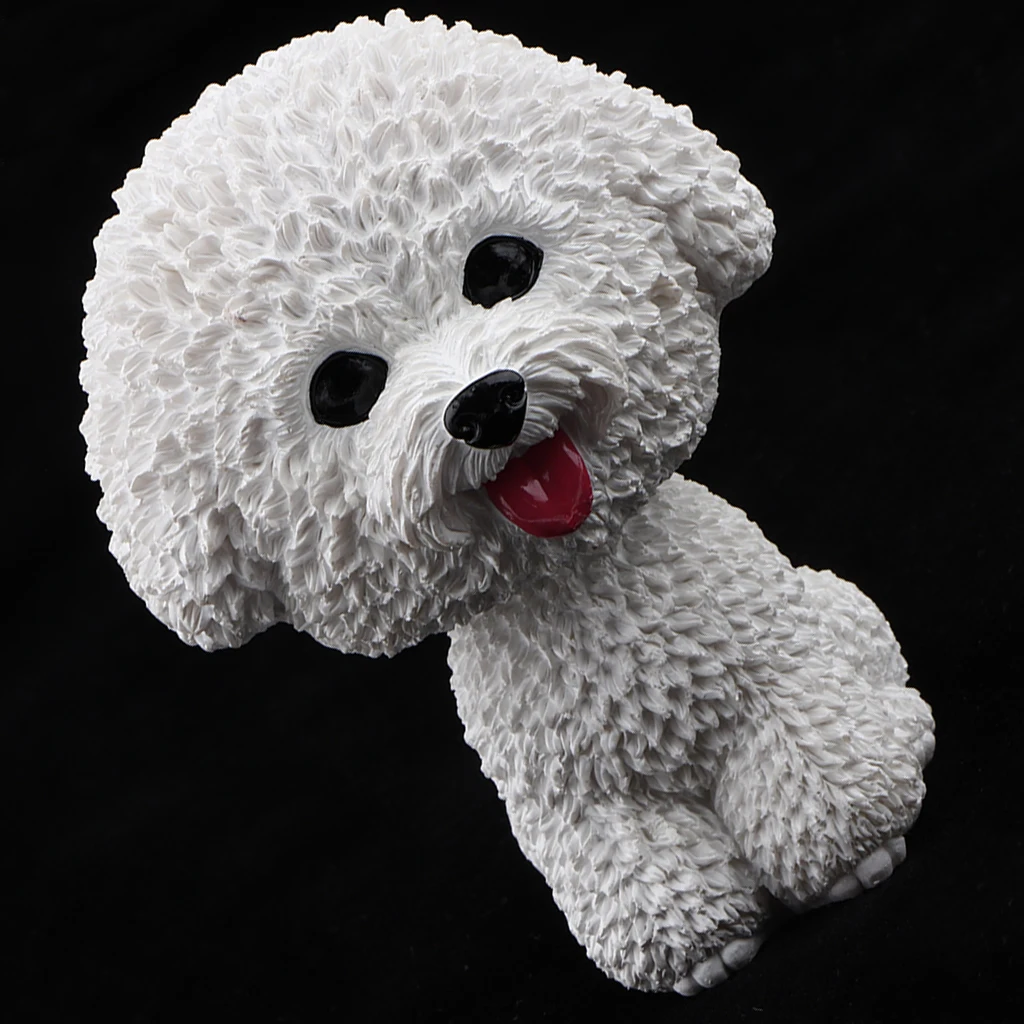 Cute Bobble Head Dogs for Cars Dashboards Auto, Mini Animal Figures, Home Office Desktop Decoration - Bichon Frise