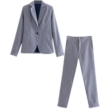 Set female 2019 spring and autumn new OL lattice suit trousers two sets of temperament fashion loose wild casual women's clothes Set female 2019 spring and autumn new OL lattice suit trousers two sets of temperament fashion loose wild casual women's clothes