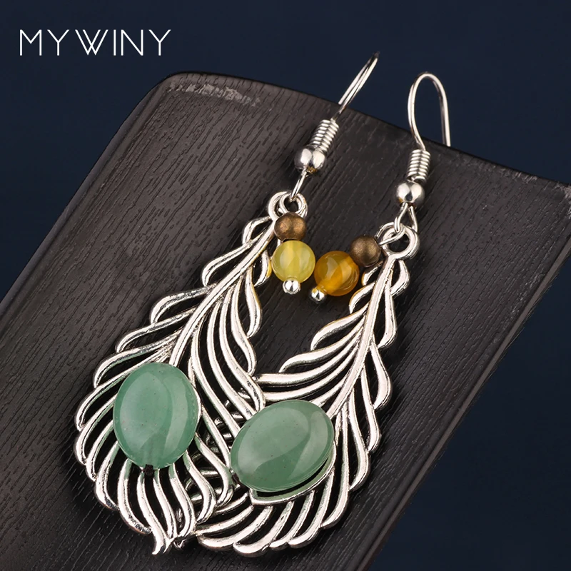 Винтажные Этнические женские серьги MYWINY с перьями из металла зеленые