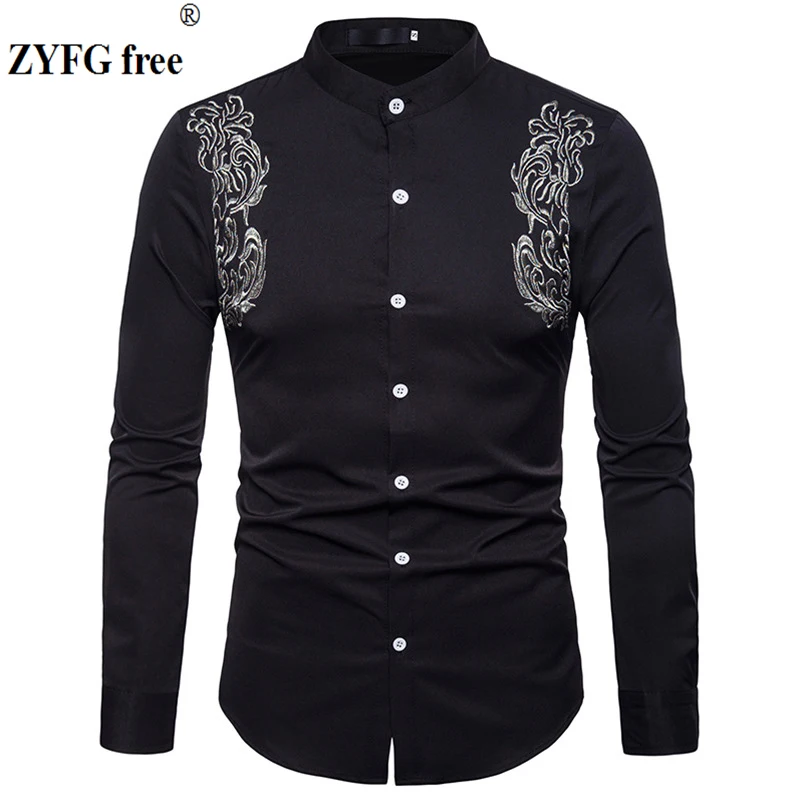 Модная брендовая мужская рубашка с длинными рукавами, повседневная мужская рубашка с воротником и вышивкой, европейские/американские Большие размеры S-XXL
