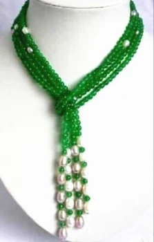 

Fashion 6mm green natural white pearl sapcer beads scarf necklace semi-precious stone jades chalcedony jewelry 50inchBV366