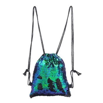 

Women Drawstring Reversible Backpack Glitter Bags Sequins Casual Patchwork Rucksack