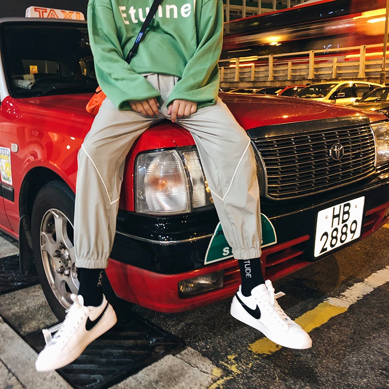 Fashion Casual Men's Trousers Spring And Autumn New M-2XL Stitching Loose Trousers Black Gray Personality Youth Popular