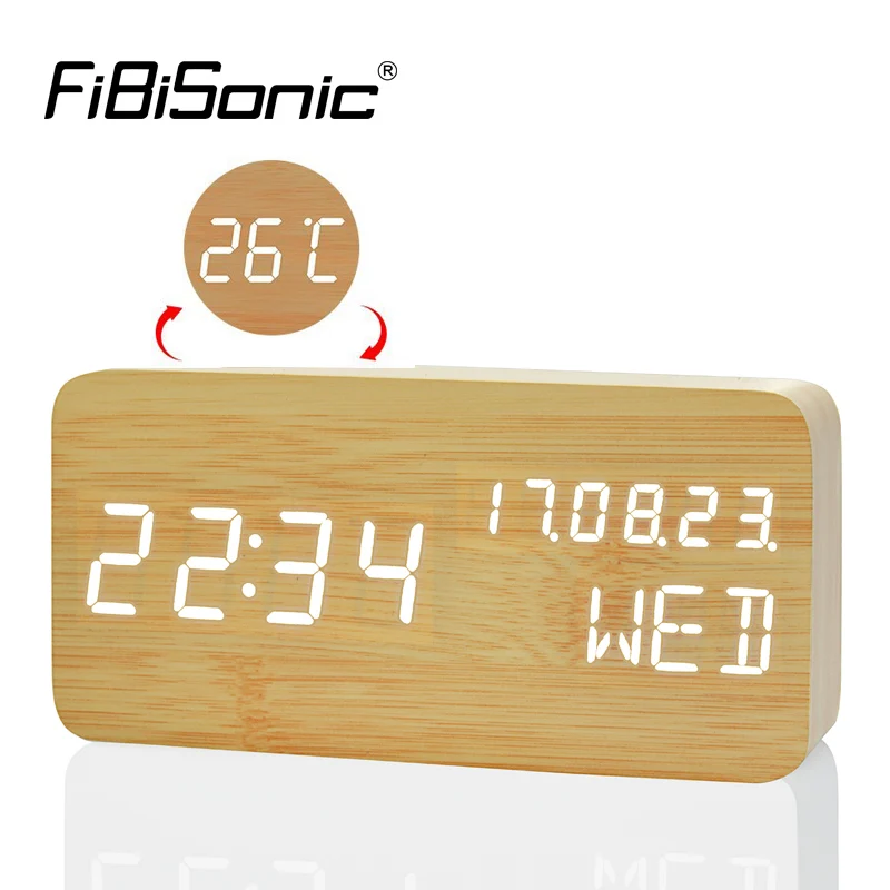 

FiBiSonic Digital LED Alarm Clock Sound Voice Control Desktop Table Clock Temperature Week Display Alarm Clocks YY-MM-DD