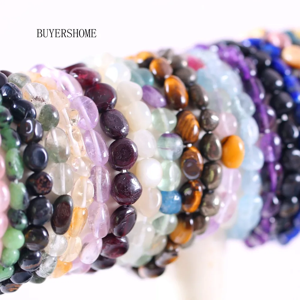Women Stretch Multi Color Irregular Shape Natural Stone Beads Phantom Ghost Apatite Lapis Gold Tiger's Eye Bracelet 7.5&quot 10Pcs |