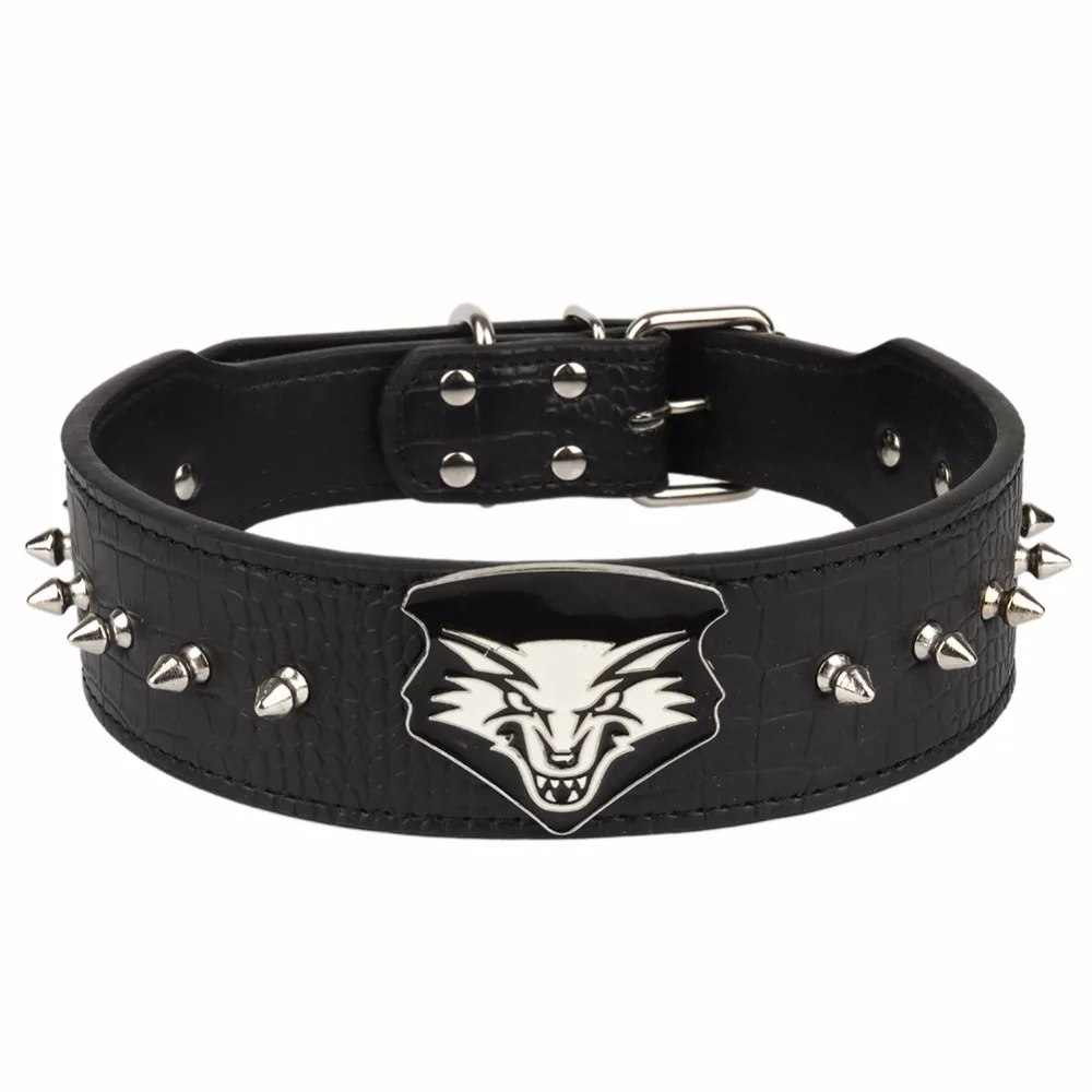 PipiFren Big Dogs Collars Rivets Wolf Pattern Big Collar For Large Dog