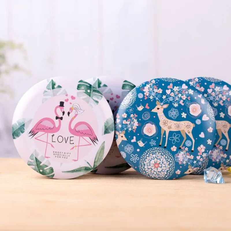

2pcs 8x4.5cm/11x4.5cm pink flamingos cute Sika deer European creative wedding candy box wholesale tin box drum shaped candy box