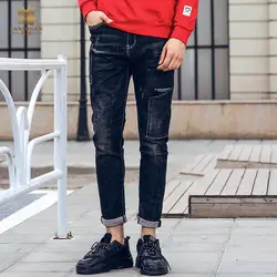 Fanzhuan 2018 Бесплатная доставка Новая осень мужской моды мужские джинсы брюки 98% хлопок Потертая джинсовая ткань тонкий Штаны 828070 личности