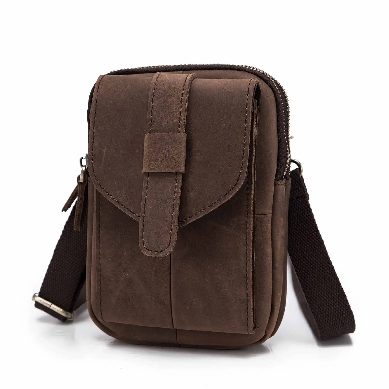 Crazy Horse, качественная кожаная Мужская Дизайнерская маленькая сумка через плечо, сумка на пояс для путешествий, сумка на пояс, 7 дюймов, чехол для телефона 571c - Цвет: Dark Brown