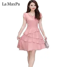 La MaxPa летнее платье с коротким рукавом 3XL размера плюс свободное платье с оборками повседневное элегантное шифоновое платье для женщин vestidos mujer