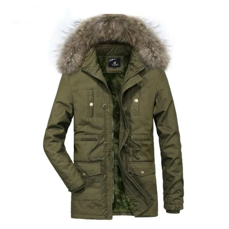 

Men's Winter Warm Parkas Jackets Mens New Fashion Casual Loose Solid Multi-pocket Long section Jcakets Cotton Coat Jackets