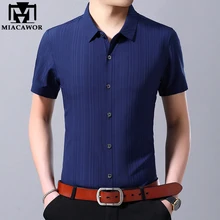 MIACAWOR, новинка, мужская рубашка, одноцветная, летняя, короткий рукав, Повседневная рубашка, облегающая, Chemise Homme, мужская одежда C445