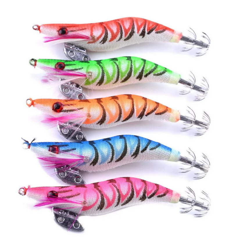 

5Pcs Shrimp Bait 2.5# 10cm 12g Squid Jigs Jigging Night Dawn Fishing Lures for Octopus Cuttlefish Artificial Pesca